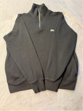 Lacoste sweatshirt 1/4 zip black pockets mens Size Medium